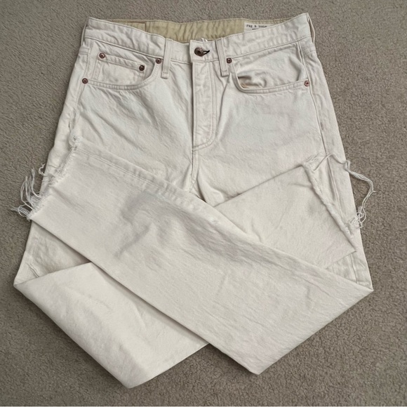 rag & bone Rosa Mid-Rise Boyfriend Jeans in Ecru with Distressing / Raw Hem - Picture 6 of 15